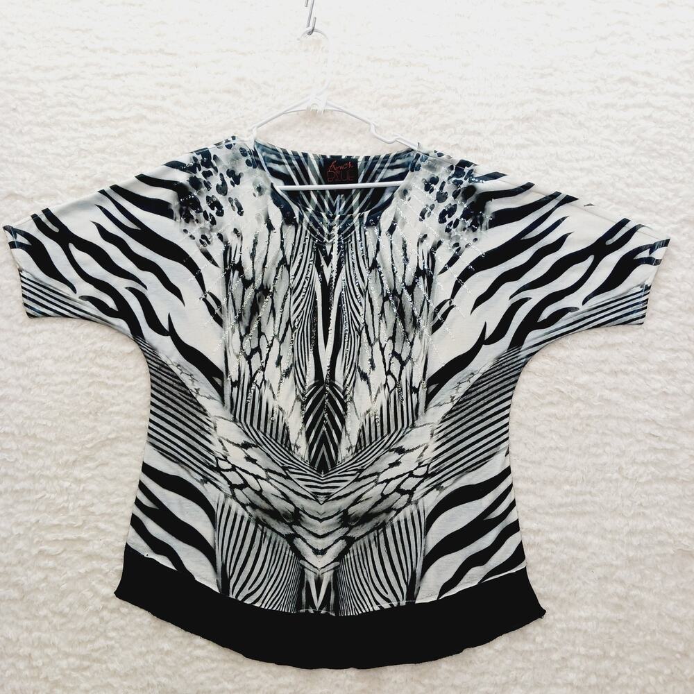 T-Shirt Dolman Sequin Mob Wife Zebra Boldcore Edgy Goth Animal Maximalist Size L